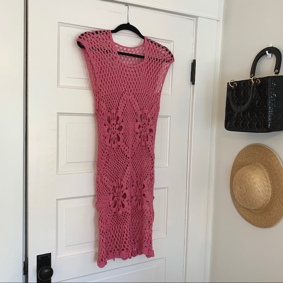 Vintage Dresses & Skirts - Pink Crochet Dress / Cover Up